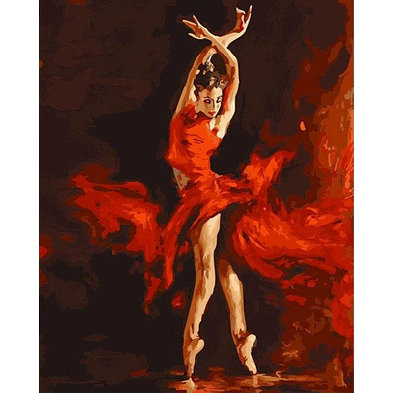 Kit Pintura Terapêutica - Bailarina Vermelha Abstrata Caminho Da Arte 40x50cm 